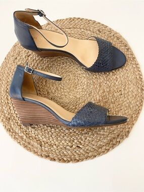 COLE HAAN Women’s Rosalin Weave Wedge Sandal in Blue - 9.5